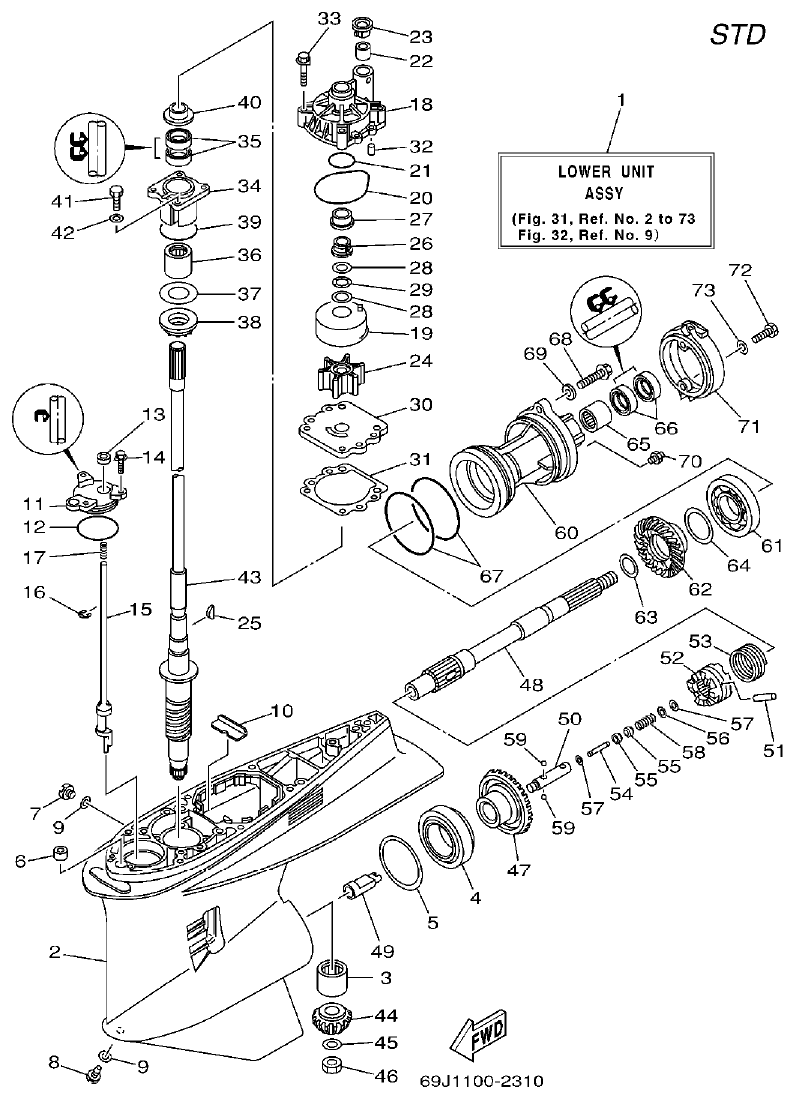 Yamaha A1 LOWER CASING. DRIVE 1 parts diagram